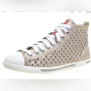 Girls Prada Gold Studded Hightop Sneakers 35.5